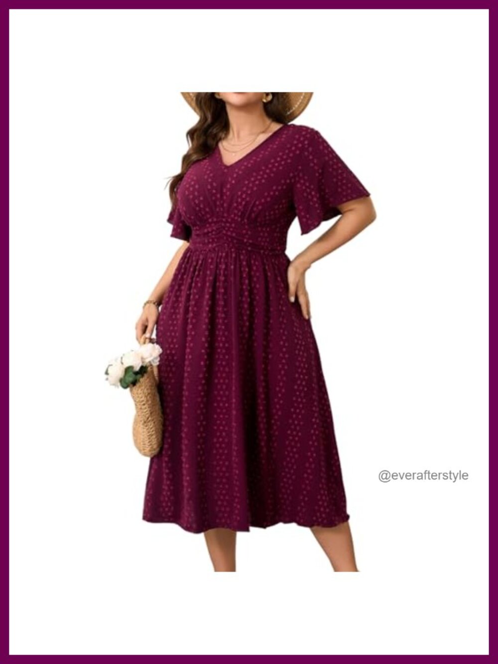 Plus Size Maxi Dress V Neck Short Sleeve Swiss Dot Swing Summer